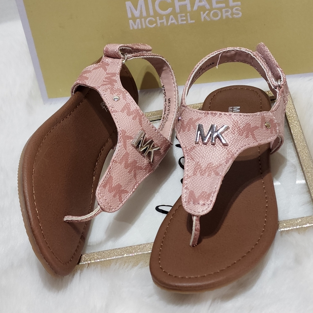 💞Michael Kors Bessie Girl Toddler Pink MK Logo Print Sandal